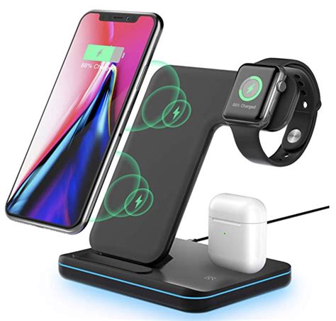 3 in 1 Wireless Charging Station, Qi-Certified Fast Wireless Charger Stand Dock for Airpods Pro/ 2, Apple Watch 6 SE 5 4 3 2, iPhone11/ 11Pro/ X/XS/XR /8/8 Plus/Qi Phones