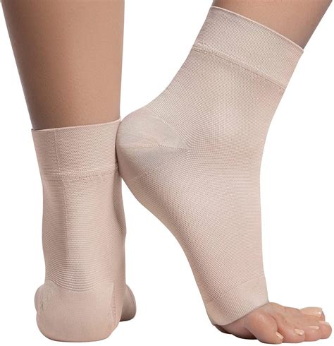 Ankle Compression Sleeve - 20-30mmhg Open Toe Сompression Socks for Swelling, Plantar Fasciitis, Sprain, Neuropathy - Nano Brace for Women and Men (Snow White, X-Small)