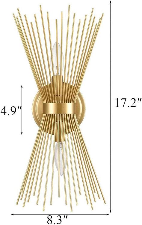 Get Special Price Brass 2-Light Vanity Light Mid-Century Modern Starburst Wall Sconce Lamp Sunburst Sconce Art Decor