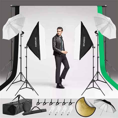 COSVALVE Photography Softbox Lighting Kit, 800W 5500K Light Umbrella Continuous Photography Set, 2X3M Background, 3 Color Backdrop for Photo Portrait Shoot