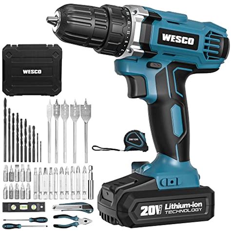 Cordless Drill Kit, WESCO 20V Electric Drill Driver Set & Home Tool Kit with 44pcs Accessories, 1x Li-ion Battery, Variable Speed, 21+1 Clutch, 3/8 inch Keyless Chuck, LED Light, Storage Case Included