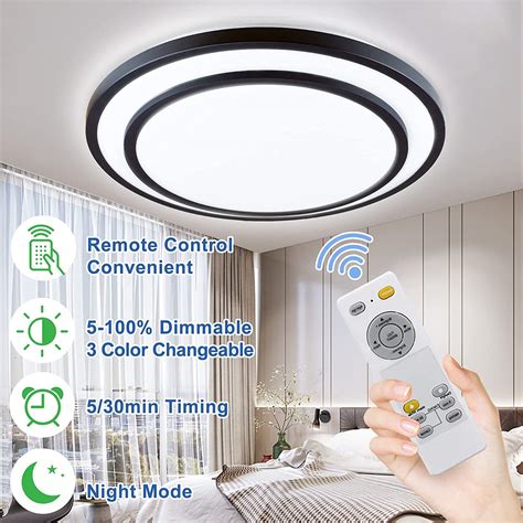 DLLT 48W Modern Dimmable Led Flush Mount Ceiling Light with Remote, 18.9 Inch Round Close to Ceiling Lights Fixture for Bedroom/Living Room/Dining Room Lighting, Timing, 3 Light Color Changeable