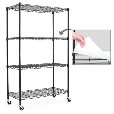 EFINE 4-Shelf NSF Certified Shelving Units and Storage on 3'' Wheels, Adjustable Heavy Duty Carbon Steel Wire Shelving Unit for Garage, Kitchen, Office (36W x 14D x 57.7H) Black