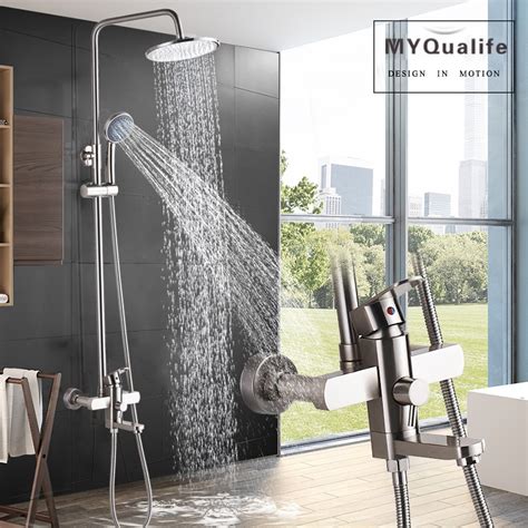 GUSITE Brushed Nickel Rain Shower System, Shower Faucet Set Complete with 8" Square Rain Shower Head and Handheld Shower, Bathroom Rain Mixer Shower Combo Set, Rough-In Valve Body and Trim Included