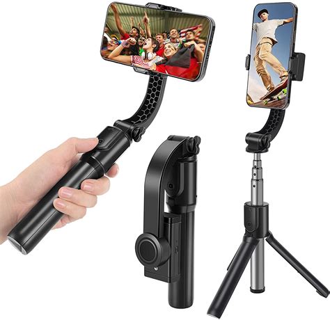 Top Brands Gimbal Stabilizer for Smartphone with Extendable Bluetooth Selfie Stick and Tripod, 1-Axis Multifunction Remote 360°Automatic Rotation, Auto Balance iPhone/Android