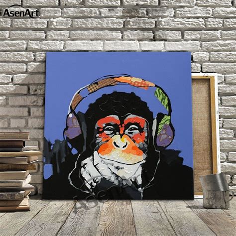Best Deal Cheap 🛒 Kreative Arts Modern Animals Oil Painting Printed on Canvas Listening Music Pop Gorilla Couple Lover Wall Art Home Decor Framed Wrtwork Chimp Monkey Canvas Prints Ready to Hang for Living Room