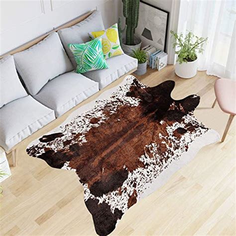 Exclusive Purp Pie Large Faux Cowhide Rug (4.6ft x 6.6ft) Tricolor Cow Print Area Rugs for Living Room Bedroom, Cruelty-Free Animal Skin Hide Carpet for Home Office Western Cowboy Boho Decor(Brown)