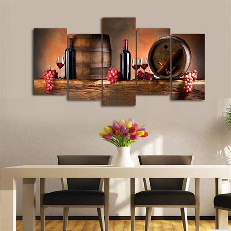 Red Wine and White Wall Art for Dining Room Canvas Wall Art Red Wine Green Grape Wine Cups Bottles HD Modern Abstract Giclee Canvas Prints Artwork for Kitchen Home Decoration, 42x28inch