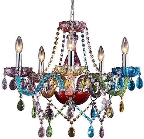 Saint Mossi Modern K9 Crystal Chandelier with 5 Lights,Colorful Painted,Contemporary Pendant Ceiling Lighting Fixture for Dining Room,Bedroom,Living Room,H19" x W19" with Adjustable Chain