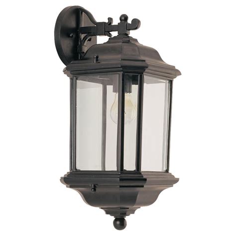 Sea Gull Lighting 84032-12 Kent One-Light Outdoor Wall Lantern With Clear Beveled Glass Panels, Black Finish