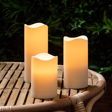 Set of 3 Flameless Candles 3.5" x 5" 3.5" x 7" 3.5" x 9" Moving Flame Real Wax Vanilla Scented Pillar Candles with Timer and Remote Control, Ivory