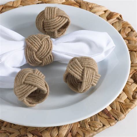 Set of 4 Classic Braided Jute Burlap Napkin Rings, Various Colors (natural)