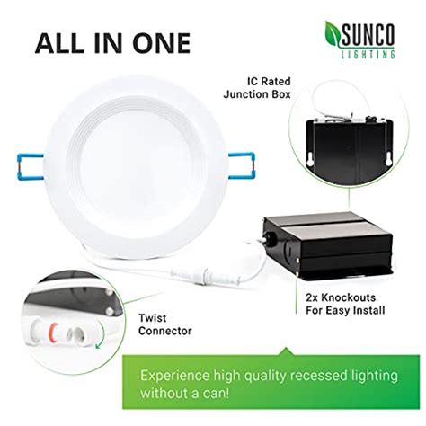 Top Brands Sunco Lighting 12 Pack 4 Inch Ultra Thin LED Recessed Ceiling Lights Slim, 5000K Daylight, Dimmable 10W=60W, 650 LM, Smooth Trim Damp Rated, Canless Wafer Thin with Junction Box - ETL & Energy Star