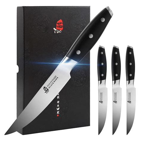 ❤ Crazy Deals TUO Steak Knife - 5 inch Professional Kitchen Steak Knife Set of 4 - Kitchen Dinner Knives - G10 Full Tang Handle - High End Knife Set - BLACK HAWK S Series