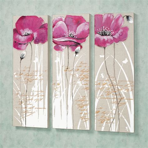 Visual Art Decor Pink Floral Wall Art Tulips Poppy Flowers Picture Grey Canvas Prints for Modern Home Living Room Bedroom Dining Room Decoration Ready to Hang (04 Pink)