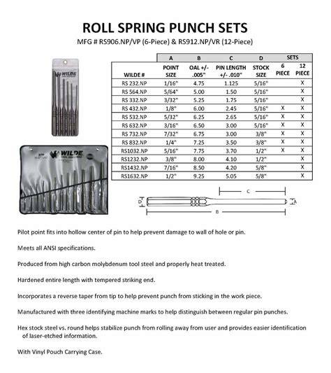 Wilde Tool RS912.NP/VR 12-Piece Roll Spring Punch Set-Vinyl Roll